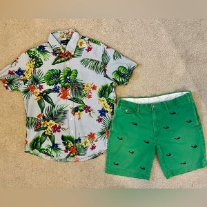 Mens Ralph Lauren vintage vacation set. Large shirt, 45 shorts